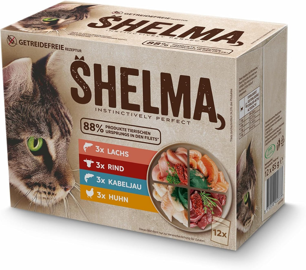 Shelma Katzen Nassfutter 12er bis 48er Pack getreidefrei verschiedene Sorten