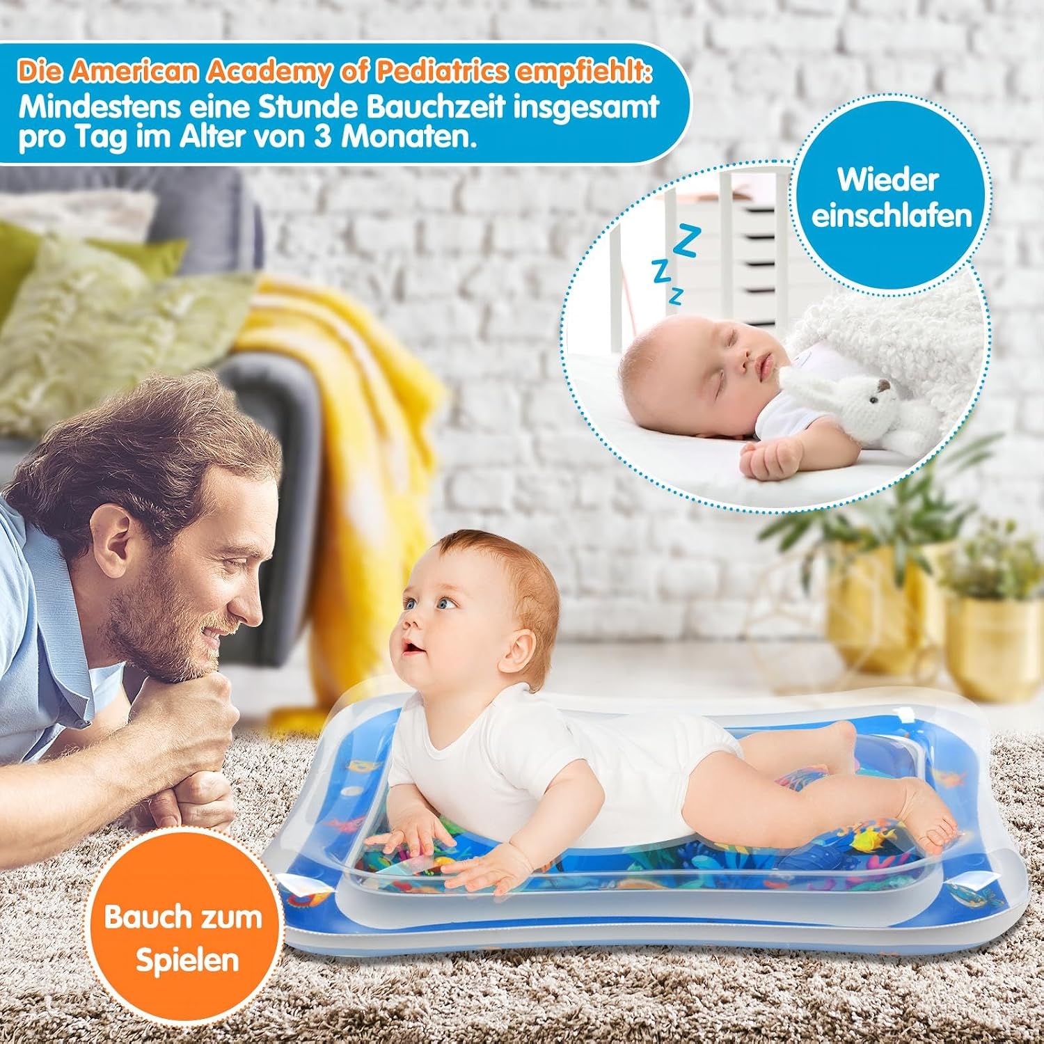 Infinno Baby Wasserspielmatte Ozean Motiv fuer 3-9 Monate blau