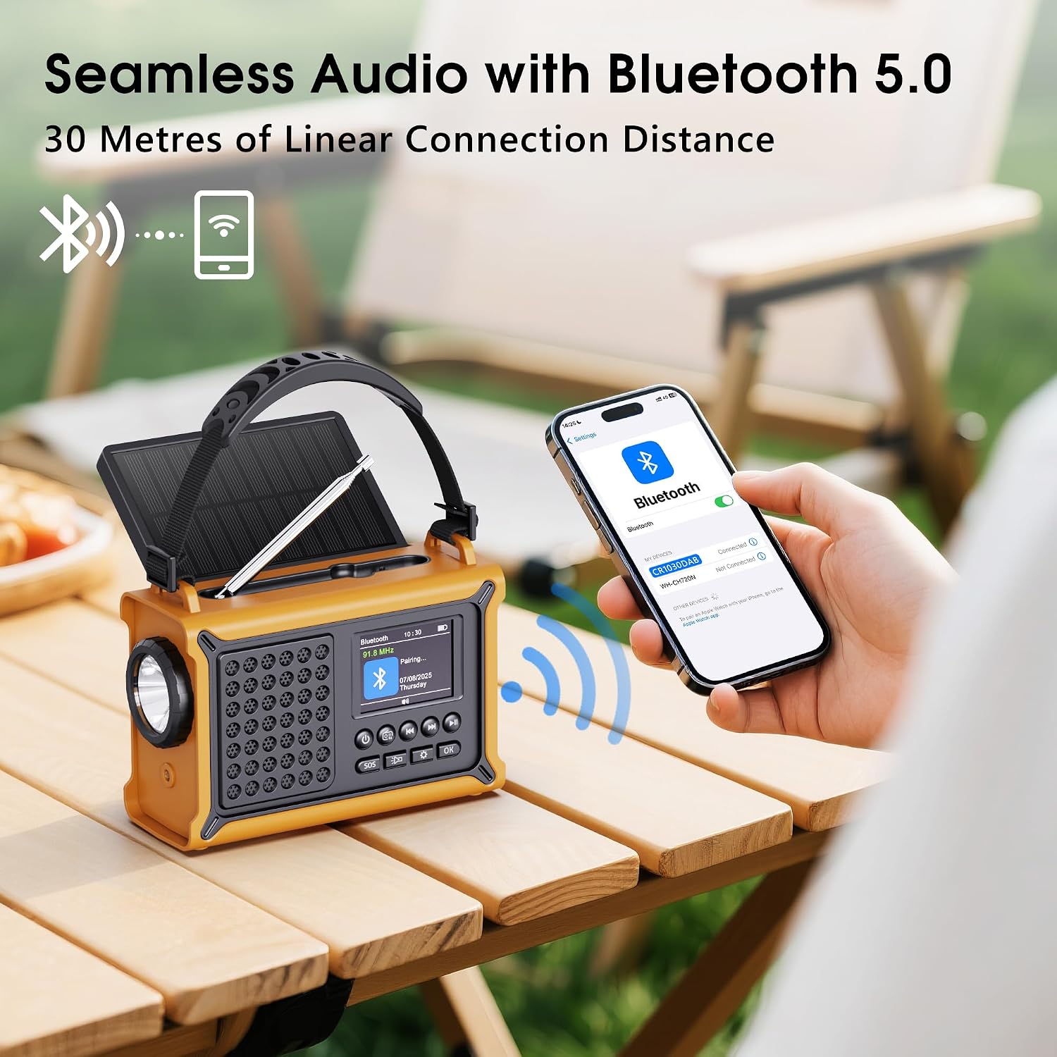 Tragbares Kurbelradio DAB+ UKW mit Solar, 12000mAh Powerbank, Bluetooth, SOS, LE