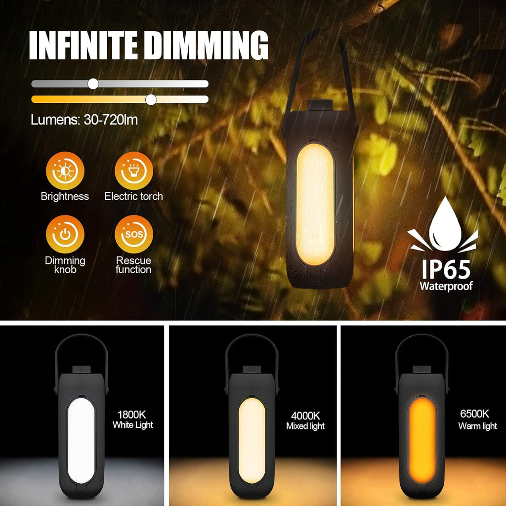 LED Campinglampe 10000 mAh Akku kabellos dimmbar 3 Leuchtmodi schwarz
