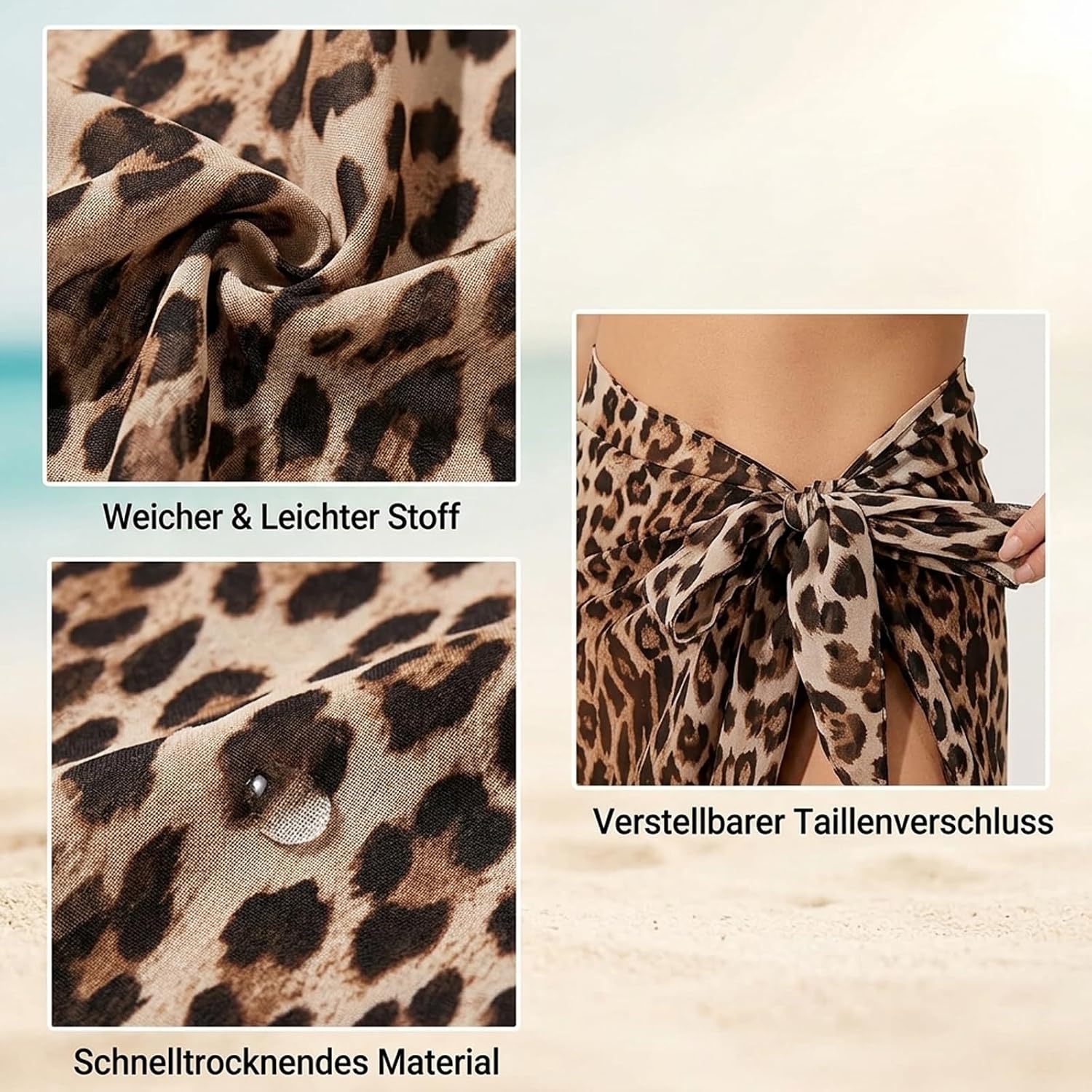 Mode und Eleganz Pareo Damen Sarong Strandtuch leicht atmungsaktiv Sommer