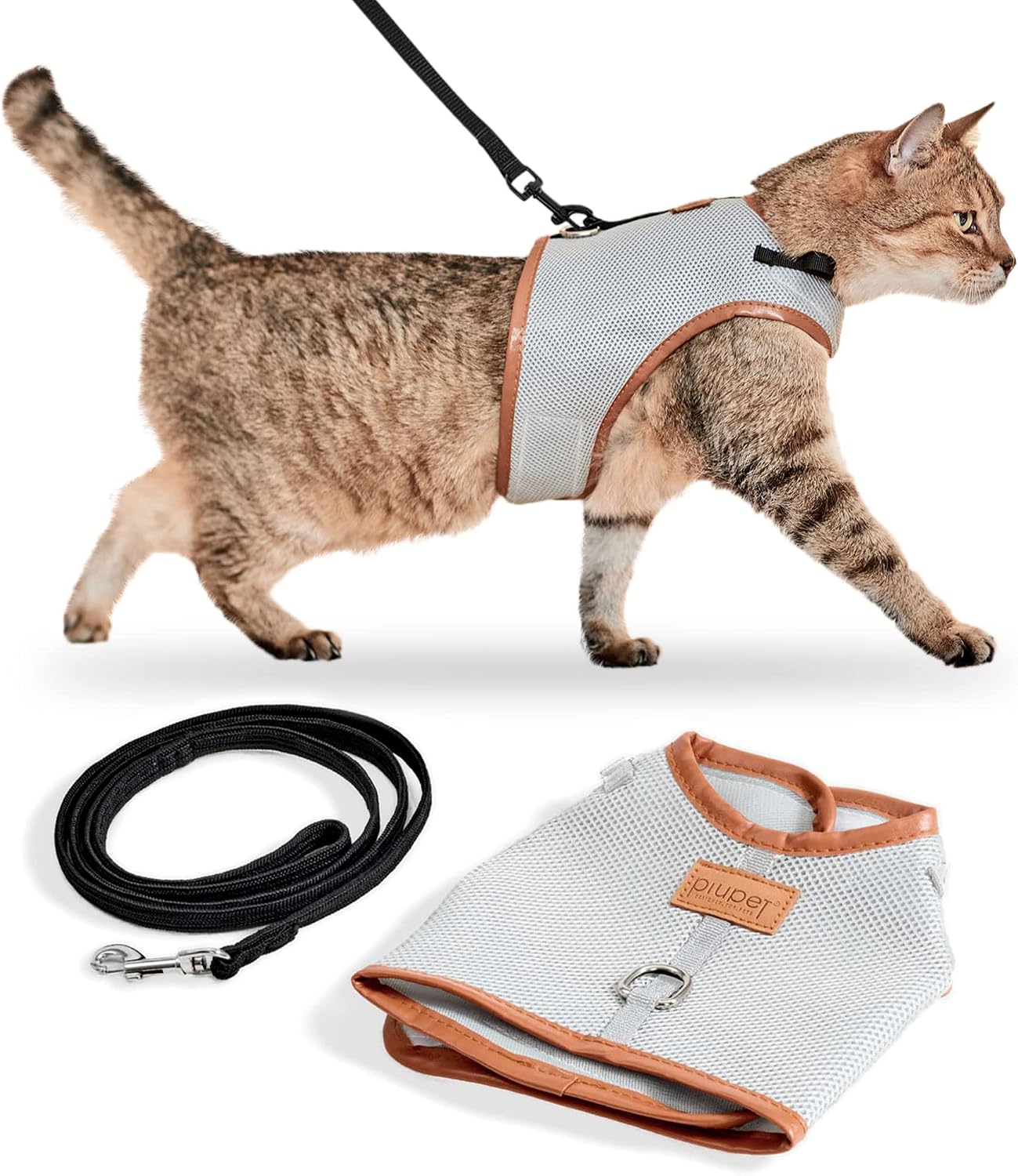 PiuPet Katzengeschirr M mit 1,2 m Leine, Anti-Ausbruch Halsband für Kätzchen