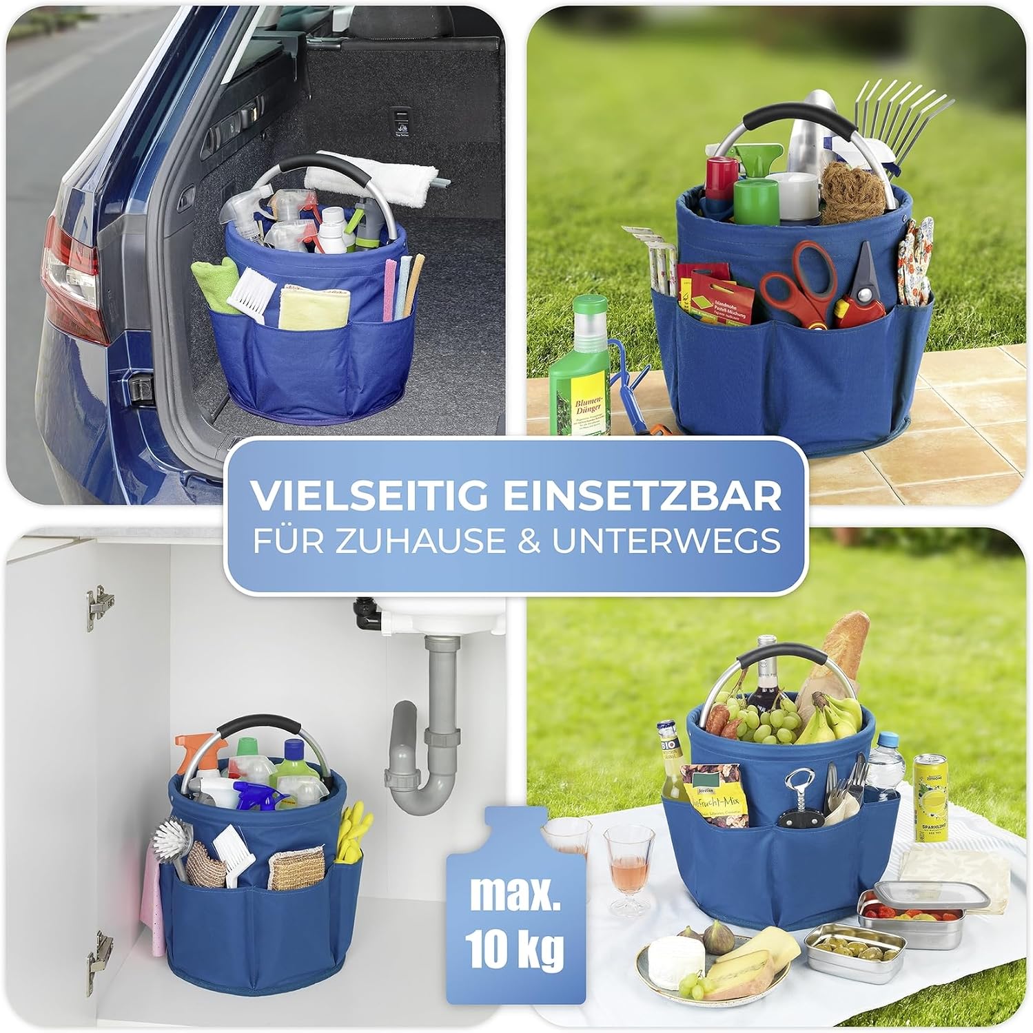 Maximex Reinigungs-Caddy faltbar Gruen mit 6 Taschen gepolsterter Griff