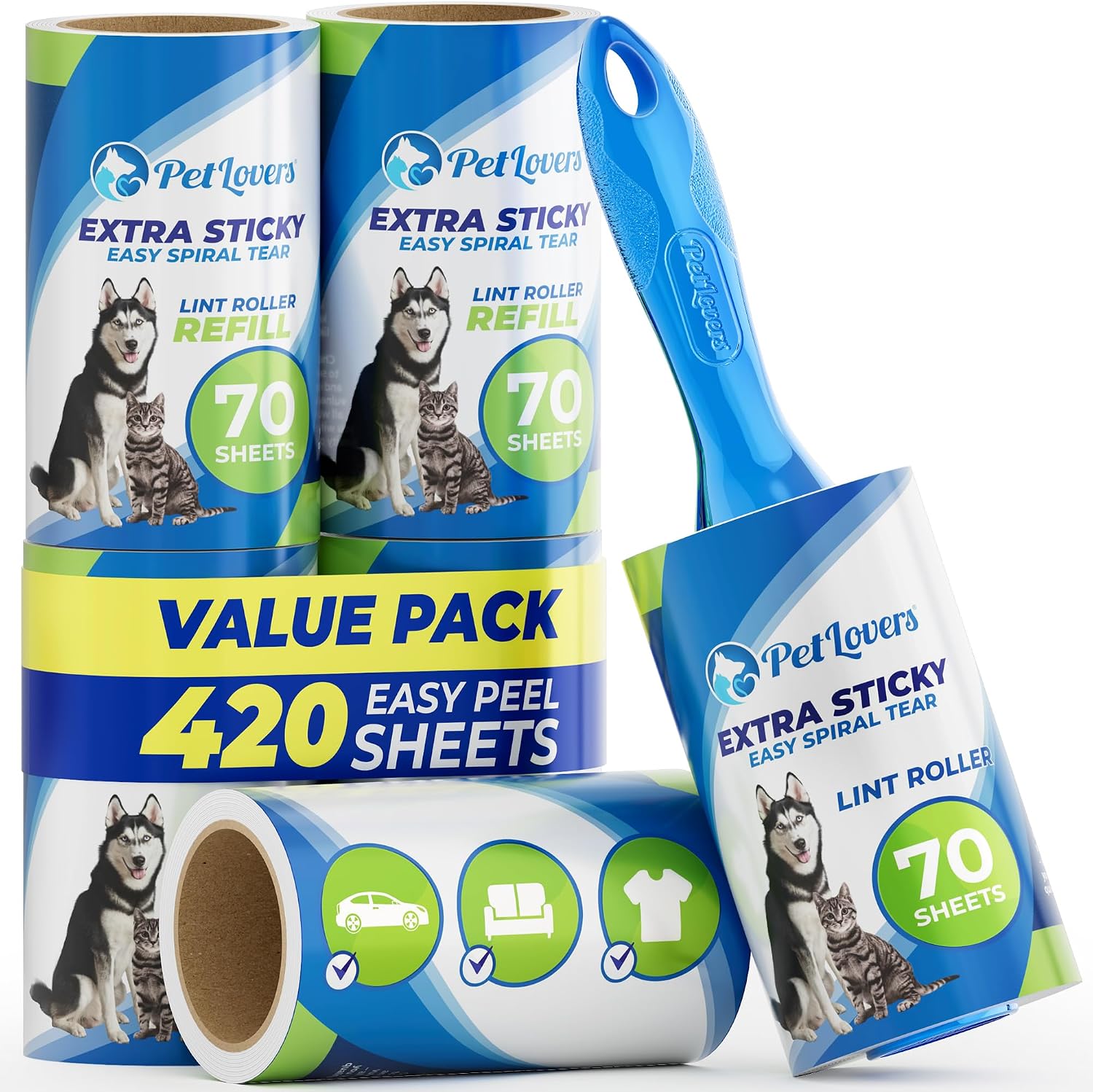 PetLovers Fusselrolle Tierhaare 420 Blatt klebend Fusselrasierer Kleidung