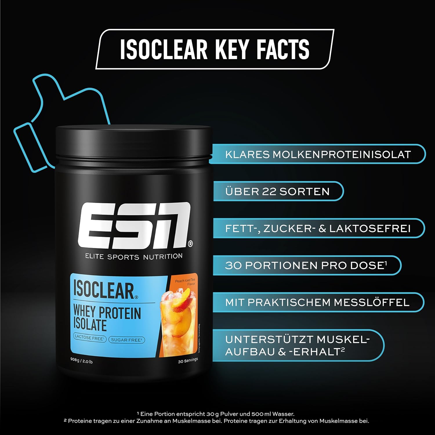 ESN Isoclear Whey Isolate Protein Pulver Pfirsich Eistee 2 x 908 g + Shaker