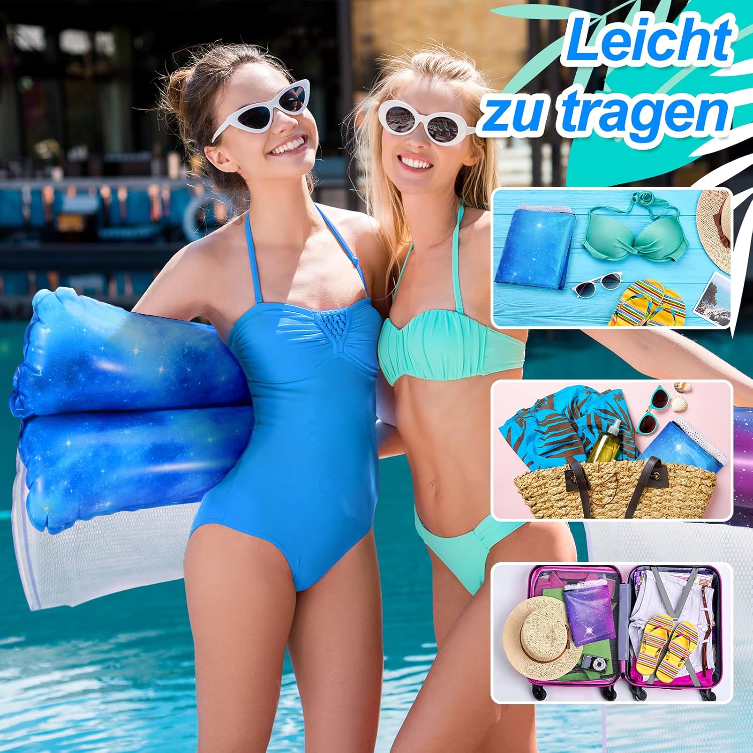 Dusor aufblasbare XL Pool-Luftmatratze Haengematte 2er Set fuer Erwachsene & Kinde