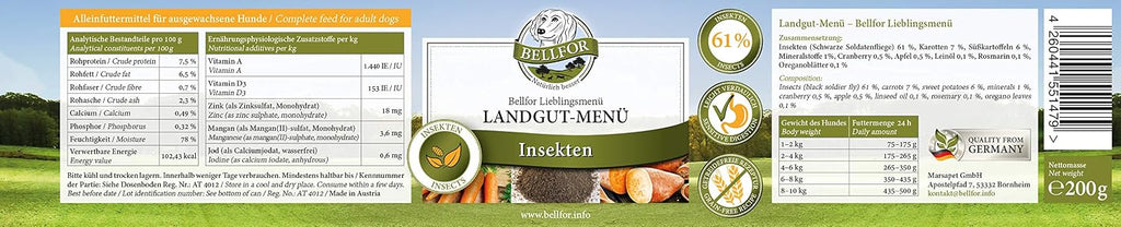 Bellfor Landgut-Menue Nassfutter Insekten 6x800g getreidefrei hypoallergen -8