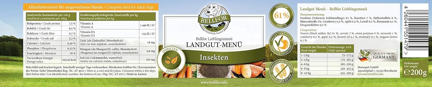 Bellfor Landgut-Menue Nassfutter Insekten 6x800g getreidefrei hypoallergen -8