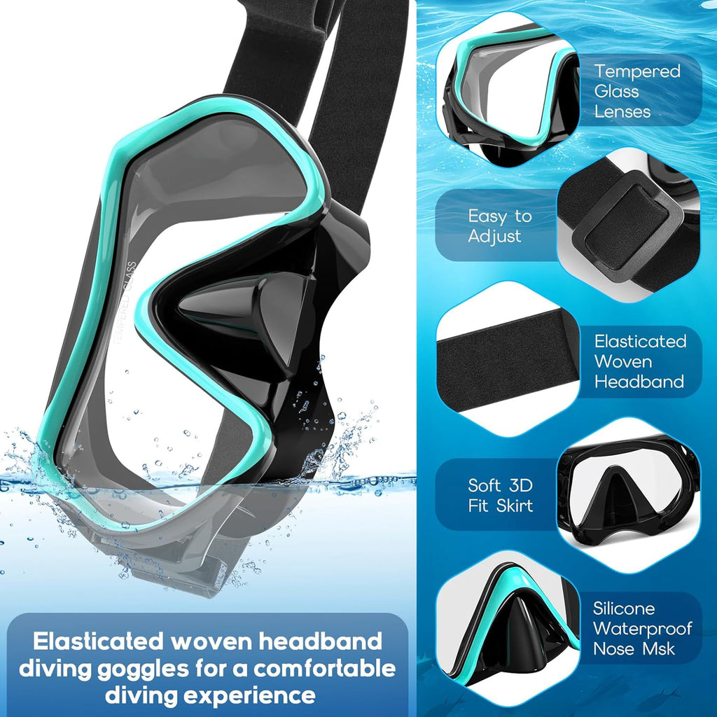 Findway Tauchmaske Erwachsene Teenager 180° Panorama-Glas Anti-Fog Nasenabdeckun