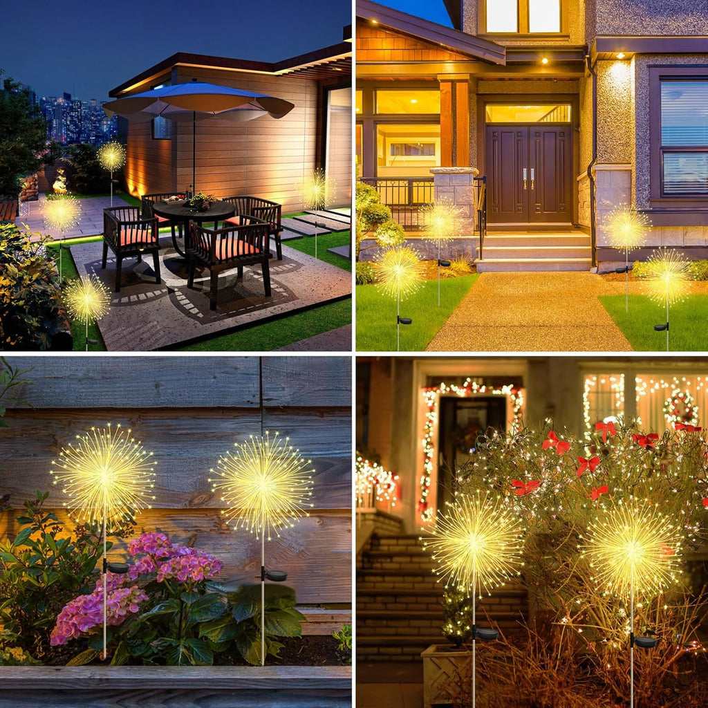 CNMTCCO Solar Gartenlichter 2er Set 120 LED Feuerwerk-Effekt Warmweiss