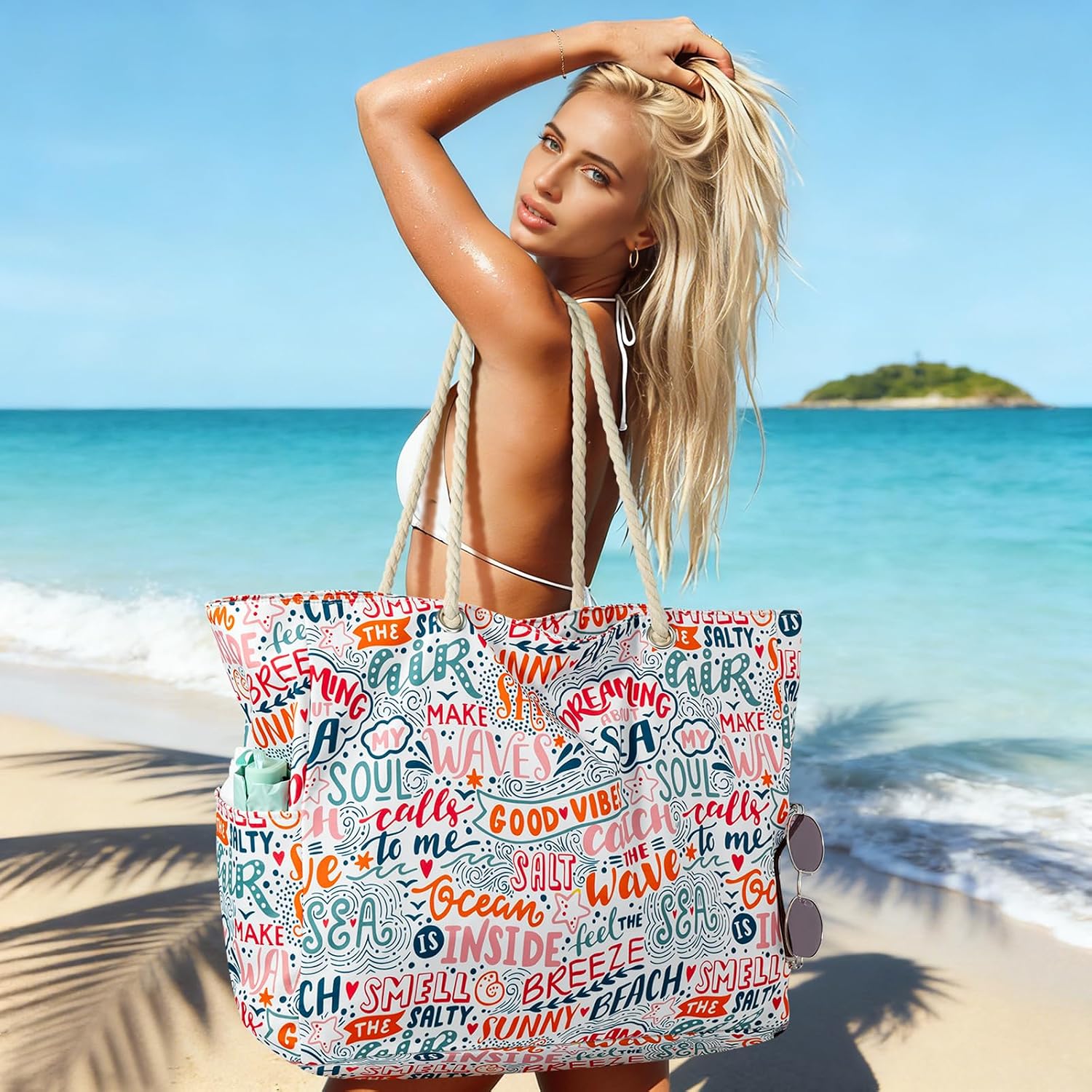 benpen Strandtasche XXL mit Reissverschluss Damen Faltbar Grosse Badetasche