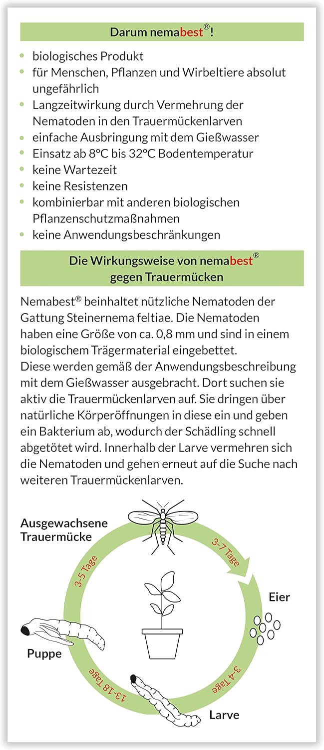 nemabest SF Nematoden 6 Mio. fuer 60 Pflanzen / 12 m² gegen Trauermuecken