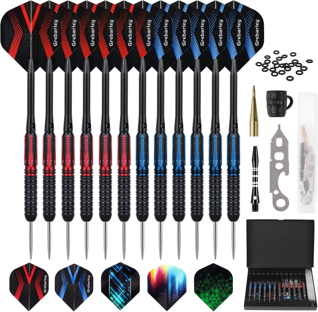 Grebarley Steeldarts Profi Dartpfeile mit Metallspitze 12 Stueck Set