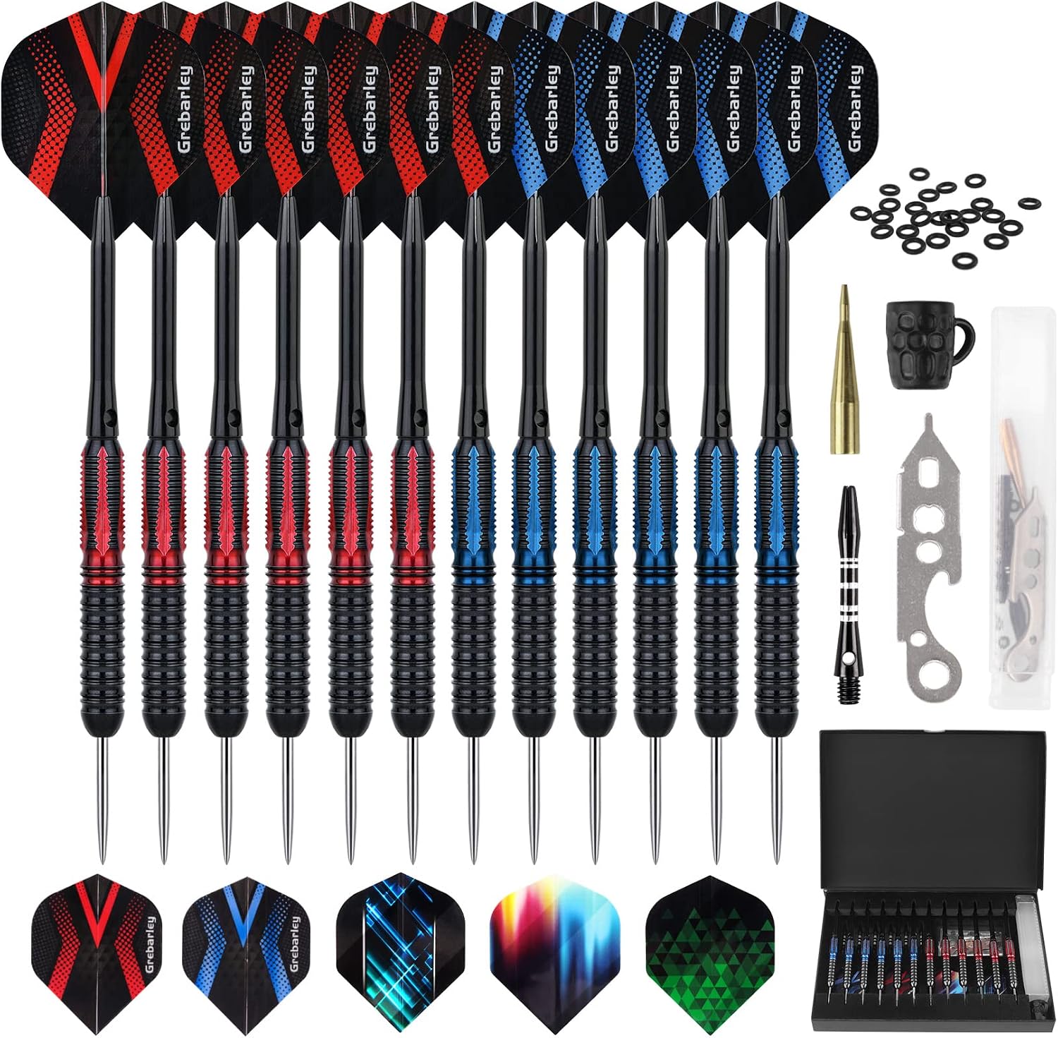 Grebarley Steeldarts Profi Dartpfeile mit Metallspitze 12 Stueck Set