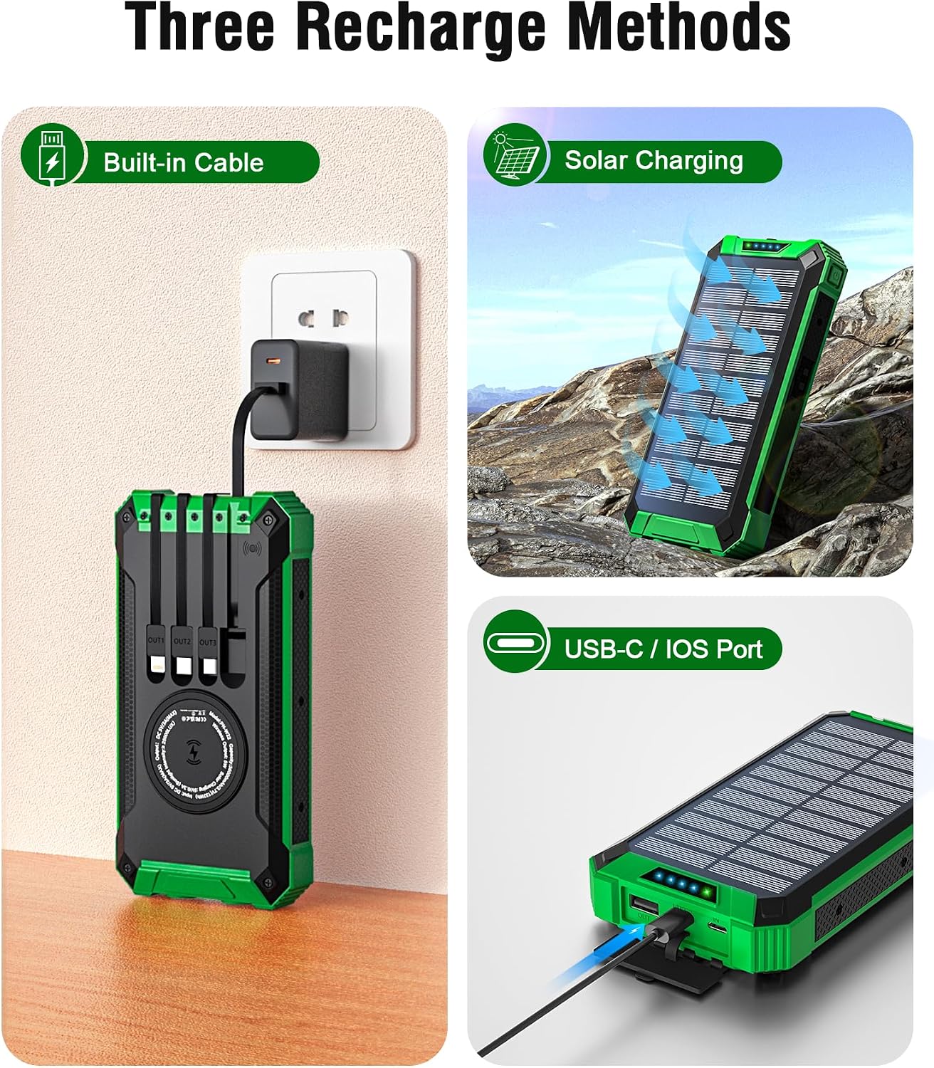 Solar Powerbank 26800 mAh 15W USB‑C Ein-/Ausgang Wireless Solarladegeraet mit Tas