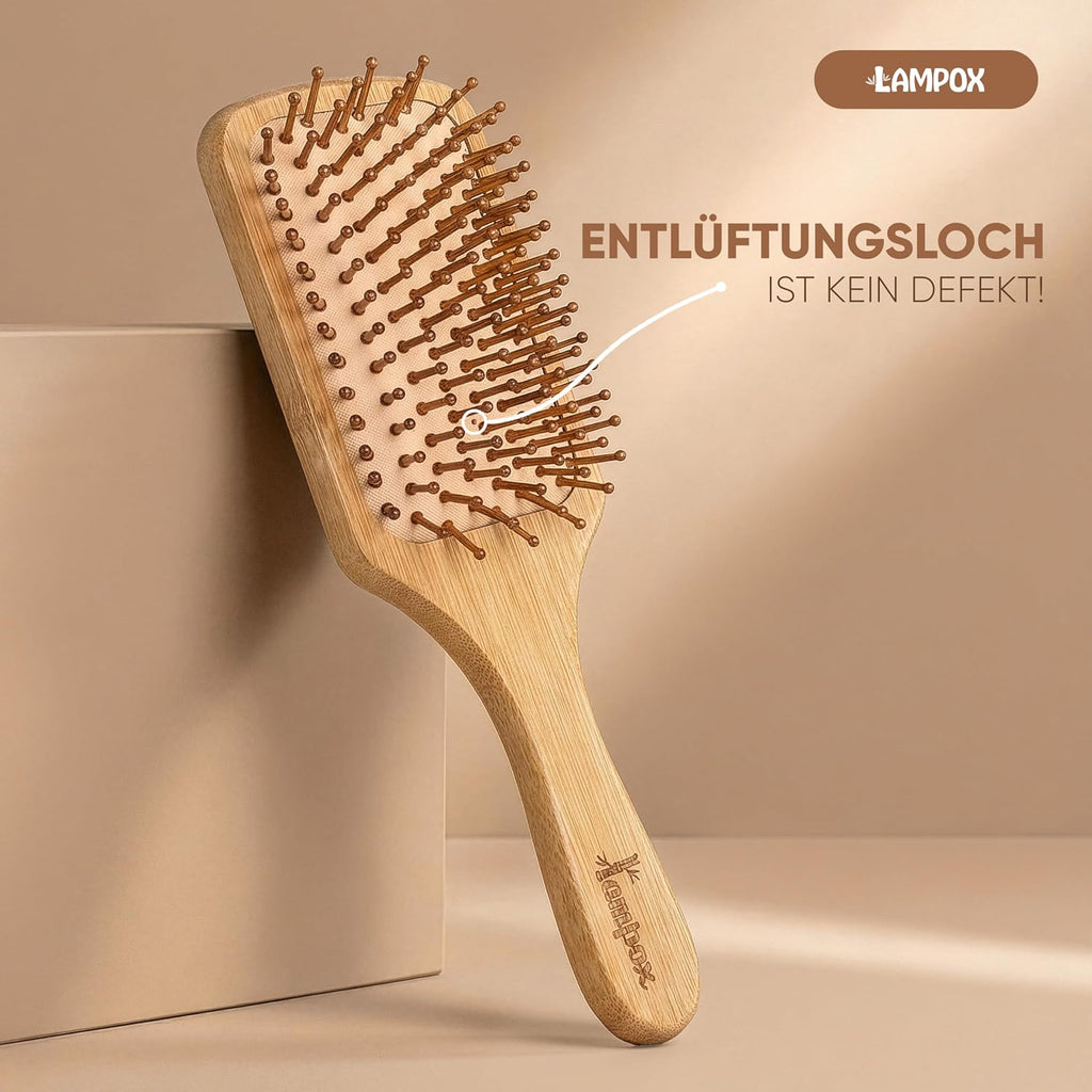 Lampox Bambus Haarbuerste antistatisch Holz Naturborsten Entwirrungsbuerste