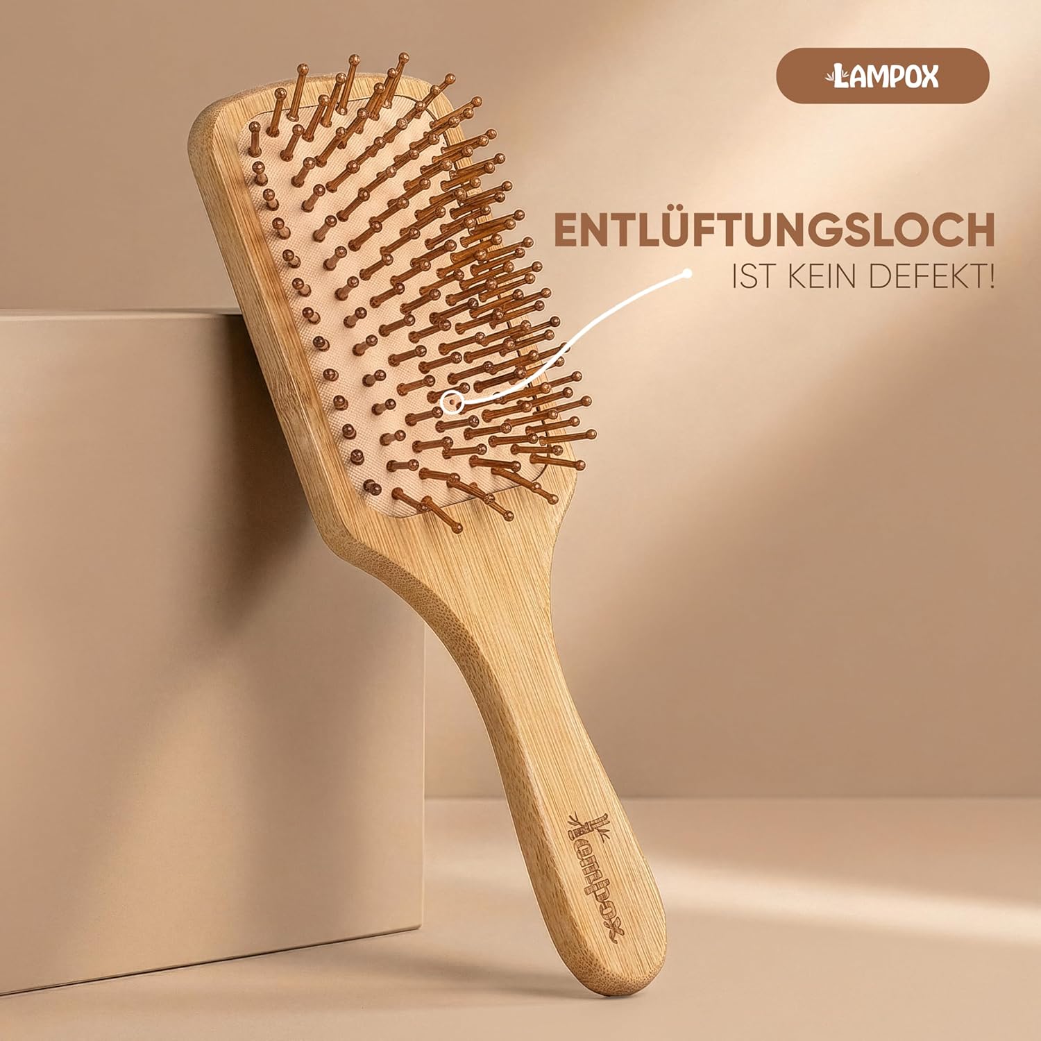 Lampox Bambus Haarbuerste antistatisch Holz Naturborsten Entwirrungsbuerste