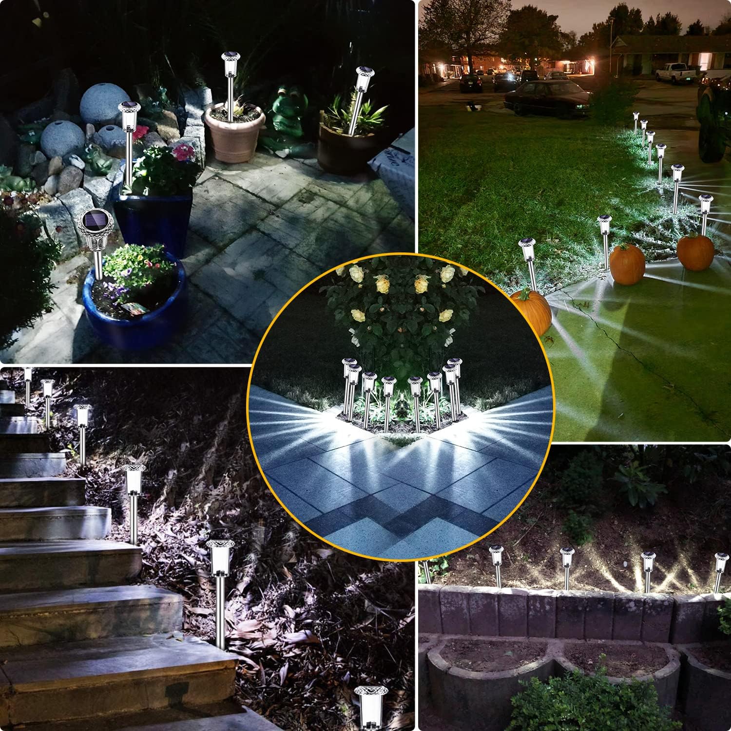 LED Solarleuchten Garten 6er Set warmweiss wasserdicht 4,5cm-7,9cm