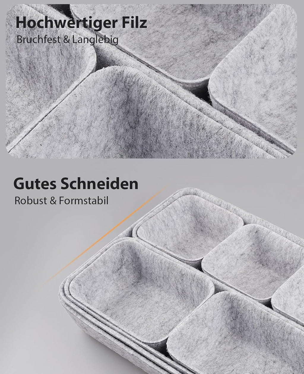 Filz Schubladen-Organizer 9er Set, Aufbewahrungsboxen 4 Groessen fuer Buero Tisch