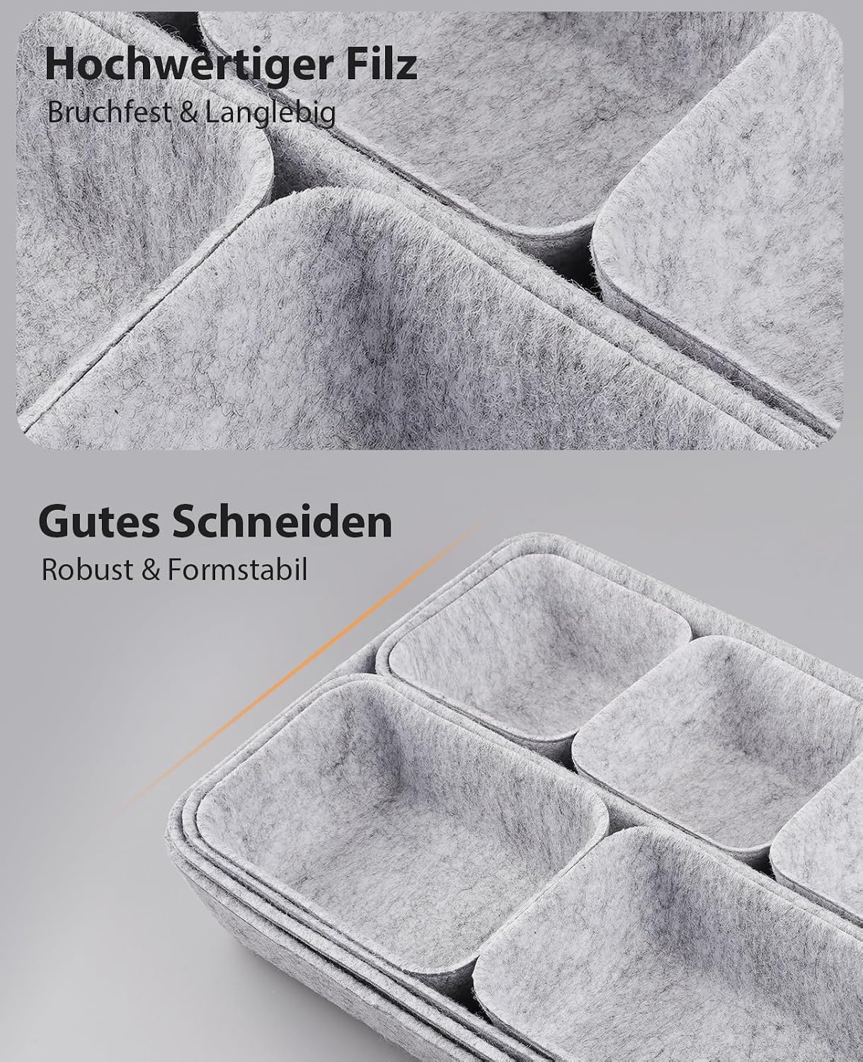 Filz Schubladen-Organizer 9er Set, Aufbewahrungsboxen 4 Groessen fuer Buero Tisch