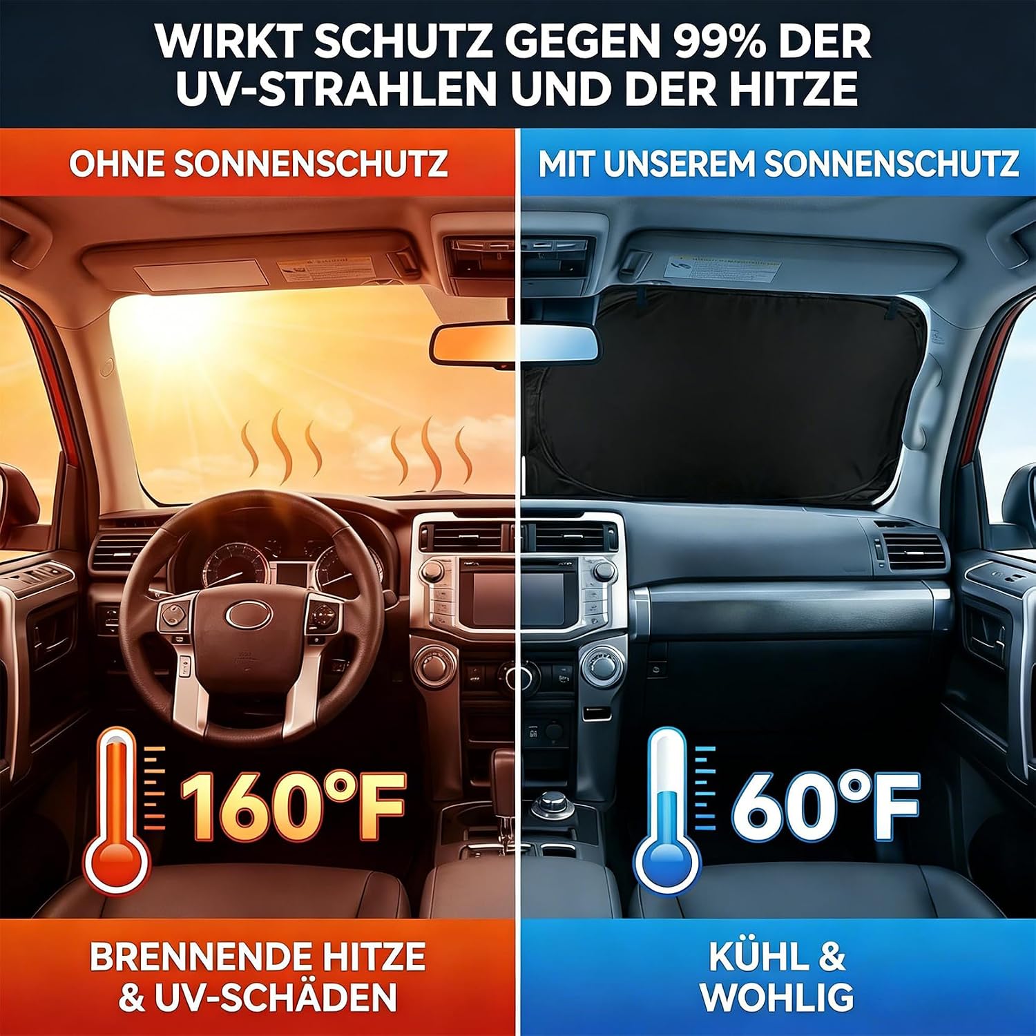 Sonnenschutz fuer Frontscheibe 163×82 cm Hitzeschutz Sonnenblende Windschutzschei
