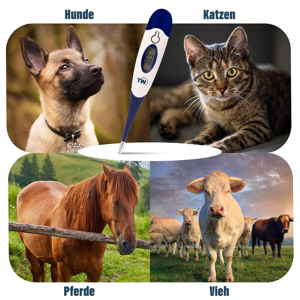 Digitales Haustierthermometer fuer Hund Katze Pferd mit flexibler Sonde
