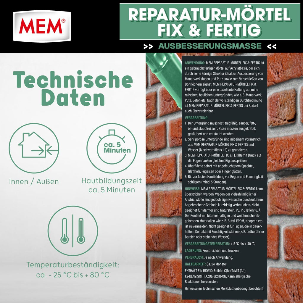 MEM Reparaturmoertel Zementgrau fuer Innen und Aussen