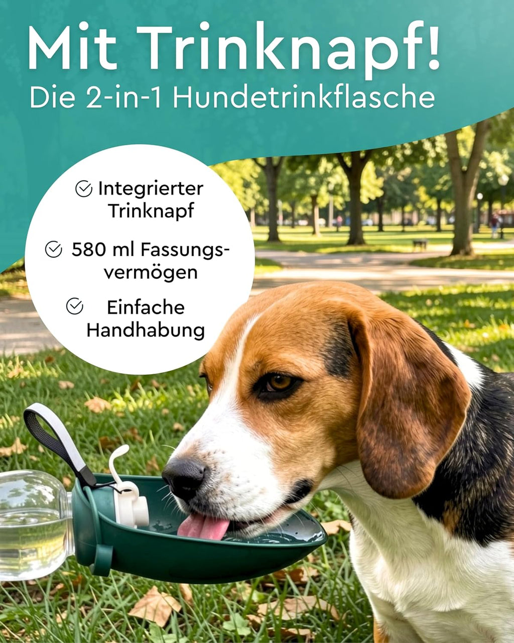 emmi‑PET Hundetrinkflasche mit Futterbehaelter Dunkelgruen