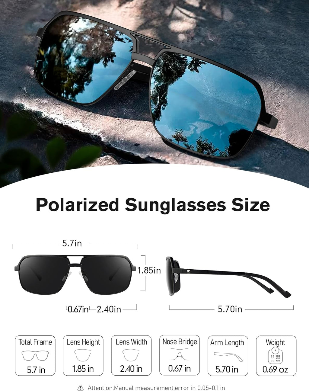 Polarisierte Herren Sonnenbrille Retro Schwarz 100% UV Schutz Fahren Angeln