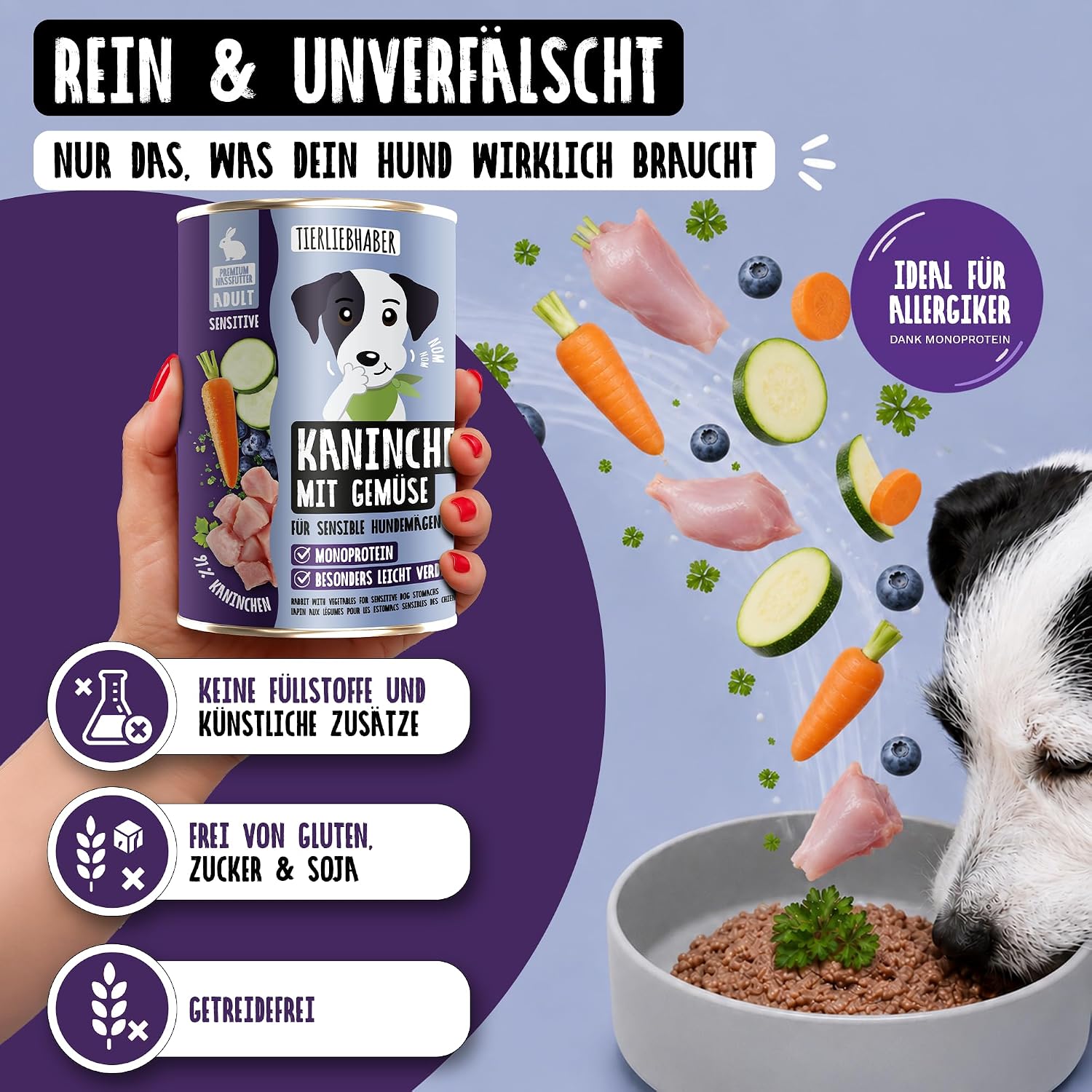 TIERLIEBHABER Hundefutter Nass Kaninchen mit Gemuese Dose