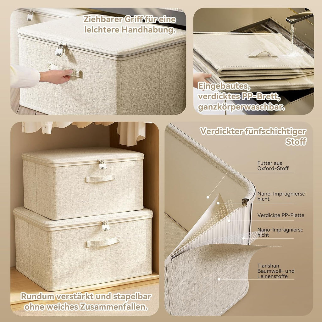 Aufbewahrungsbox faltbar Baumwolle Leinen abschließbar 30x20x14cm 14cm-26cm