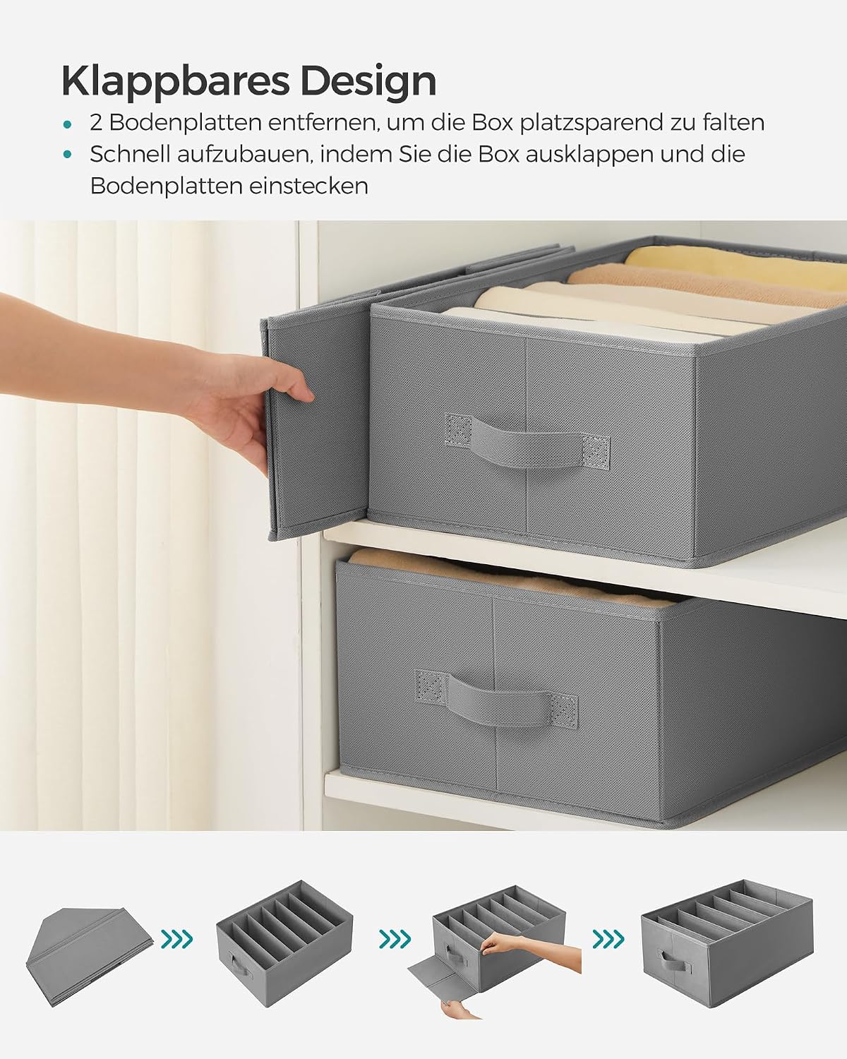 SONGMICS Kleiderschrank Organizer 4er Set Aufbewahrungsbox 6 Faecher Schublade
