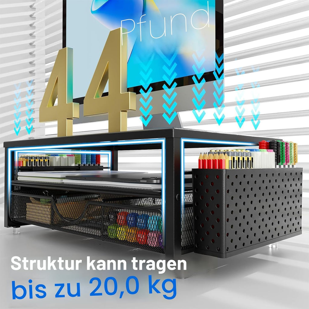 Monitorstaender mit Schublade und 2 Stifthalter Bildschirmerhoehung Lila