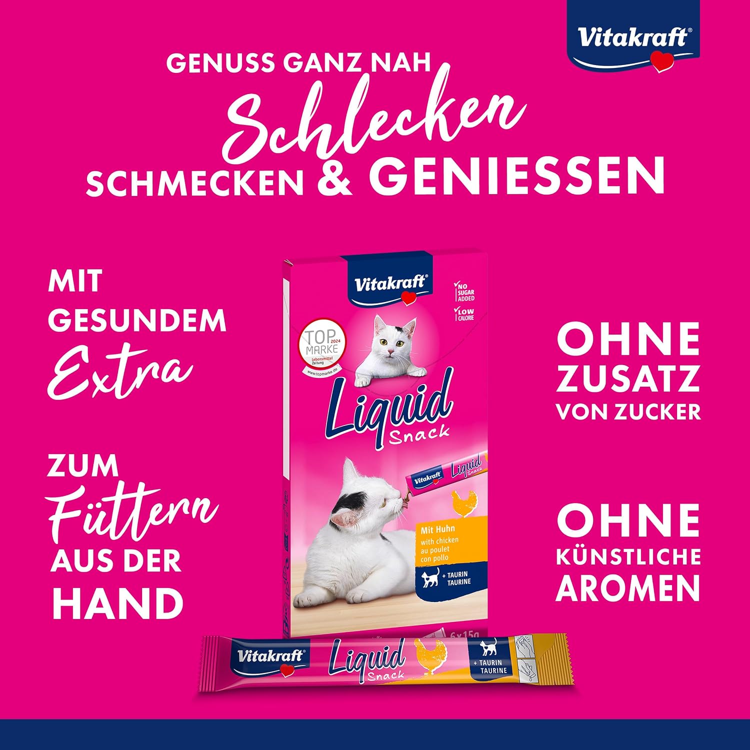 Vitakraft Liquid Snack Katzenleckerli cremig mit Huhn und Taurin 6x15g