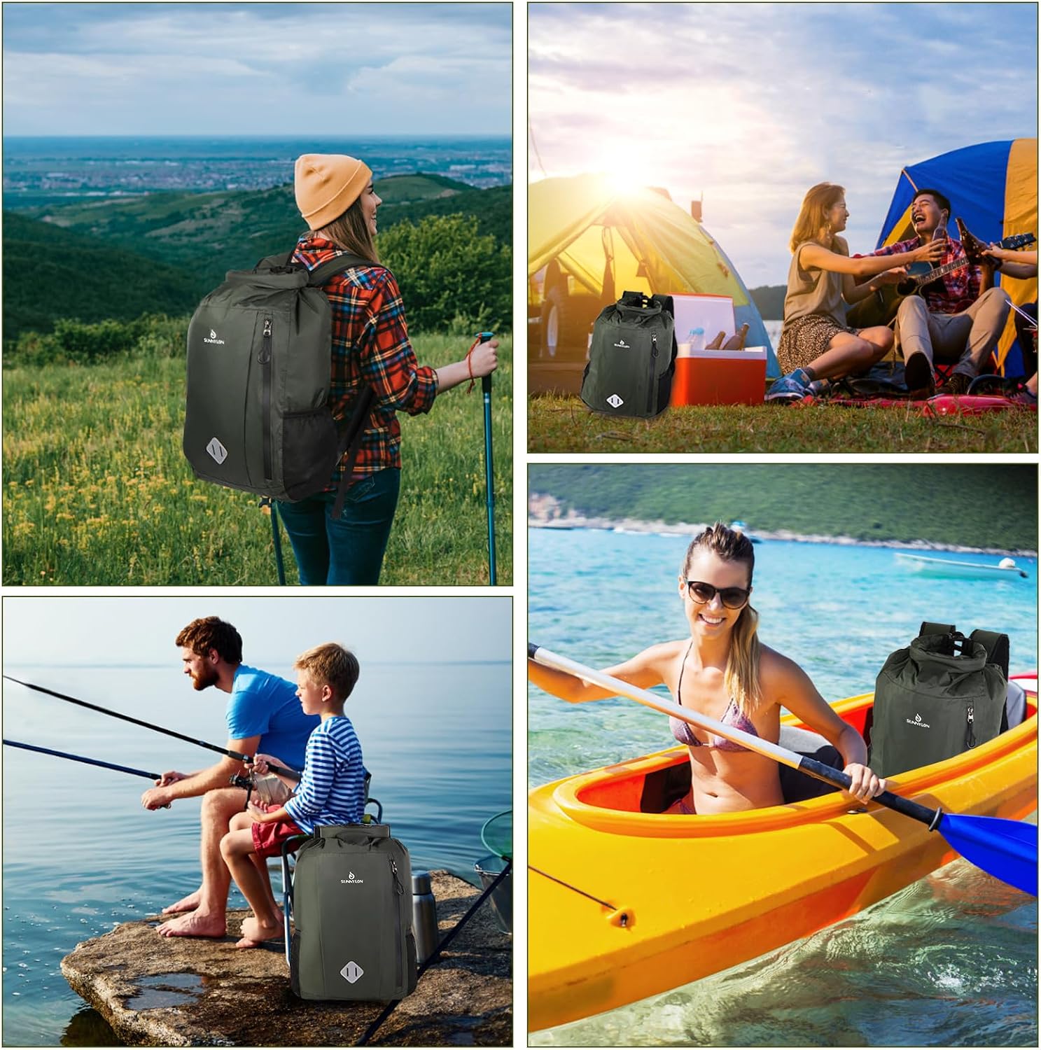 Dry Bag Rucksack 20L wasserdicht IPX8 Rolltop mit Handyhuelle fuer Kajak Strand Wa