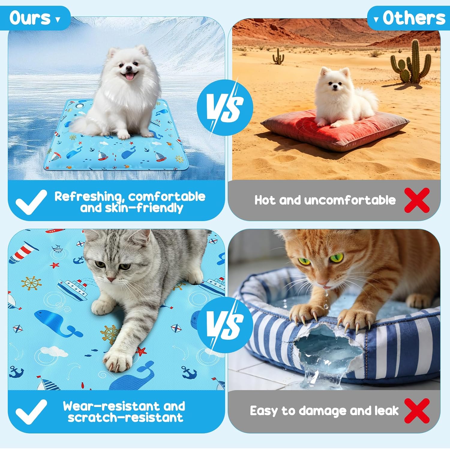 Selbstkuehlende Hundematte fuer Hunde und Katzen mit ungiftigem Gel, Kuehldecke