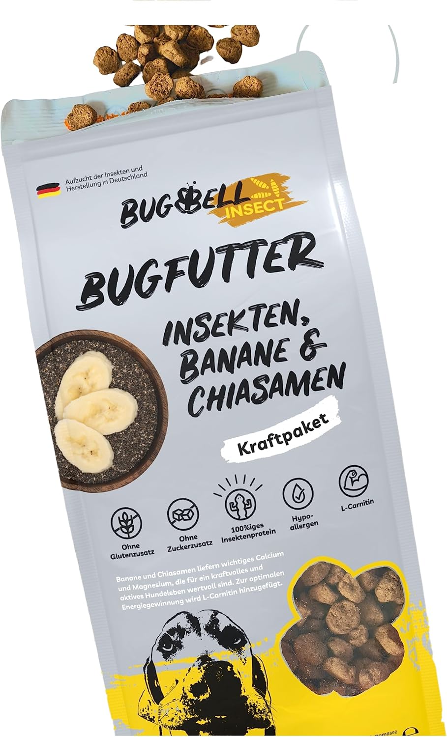 BugBell Trockenfutter Insektenprotein mit Schwarzkuemmeloel Kokosoel Zistrosen