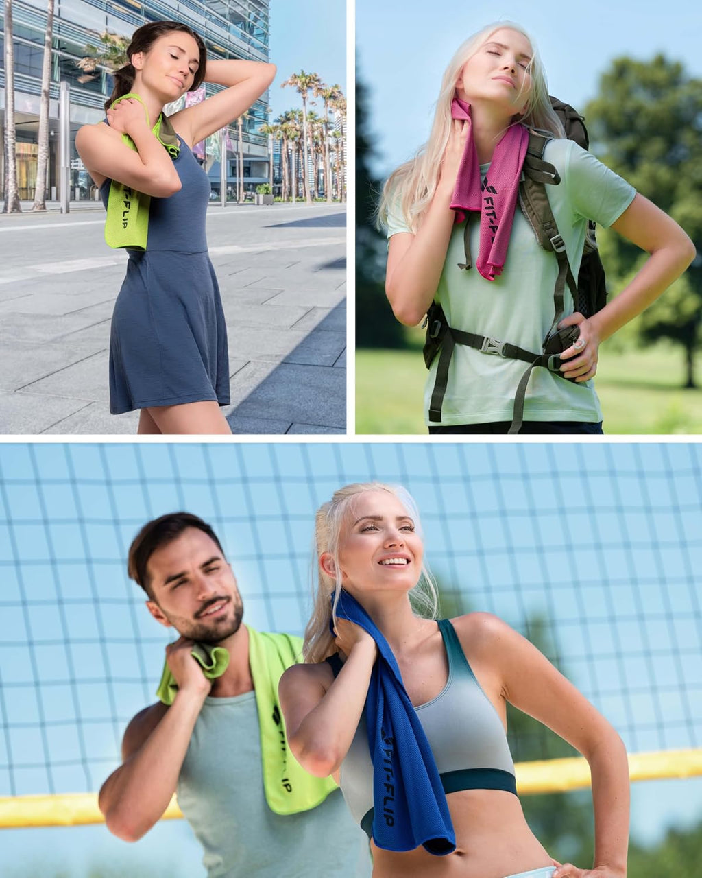 Fit-Flip Kuehlhandtuch 3er Set Mikrofaser Nackenkuehlung Sport