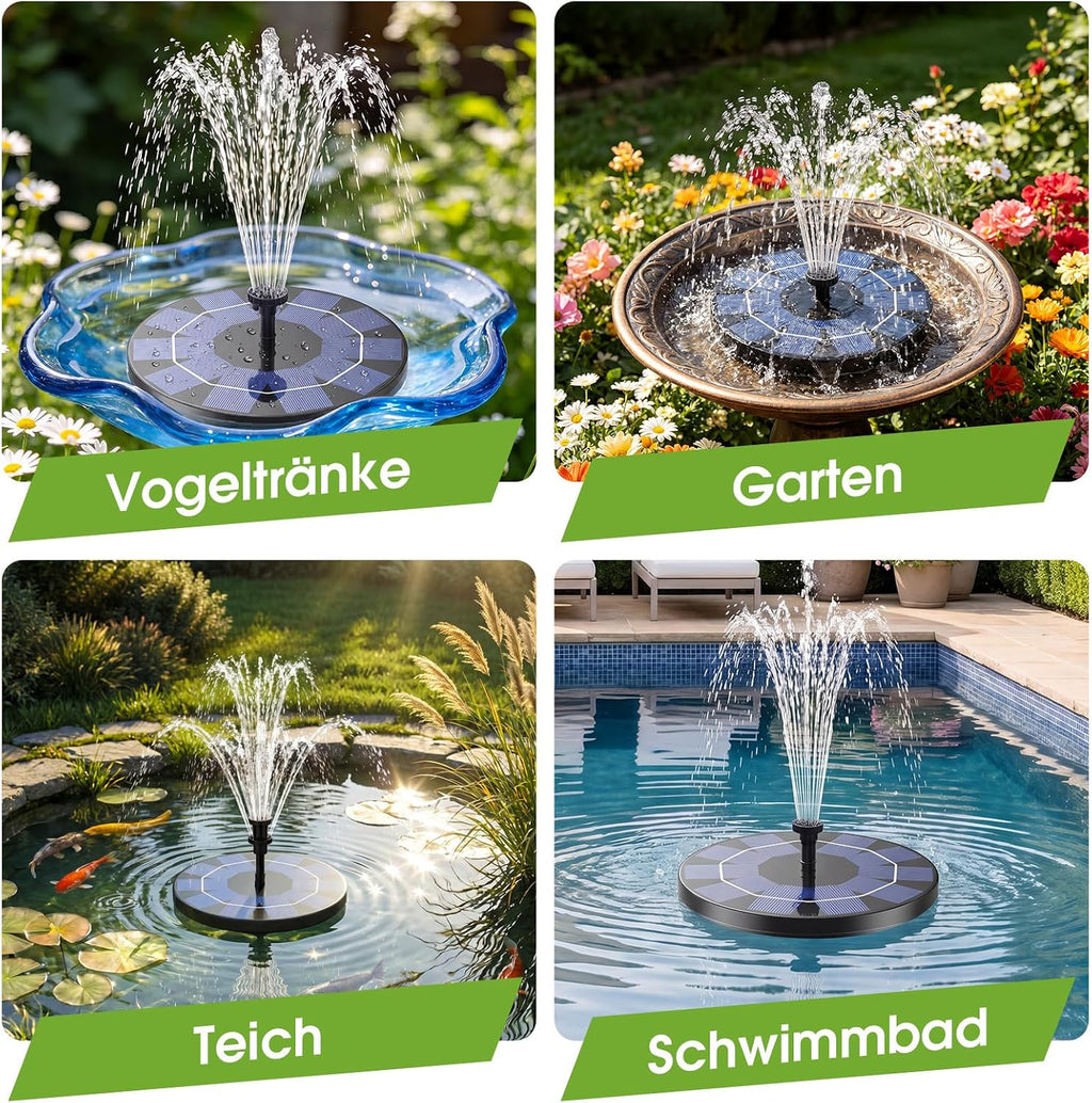 AISITIN Solarbrunnen 6 Sprueh‑Effekte schwimmende Teichpumpe 160mm-182mm