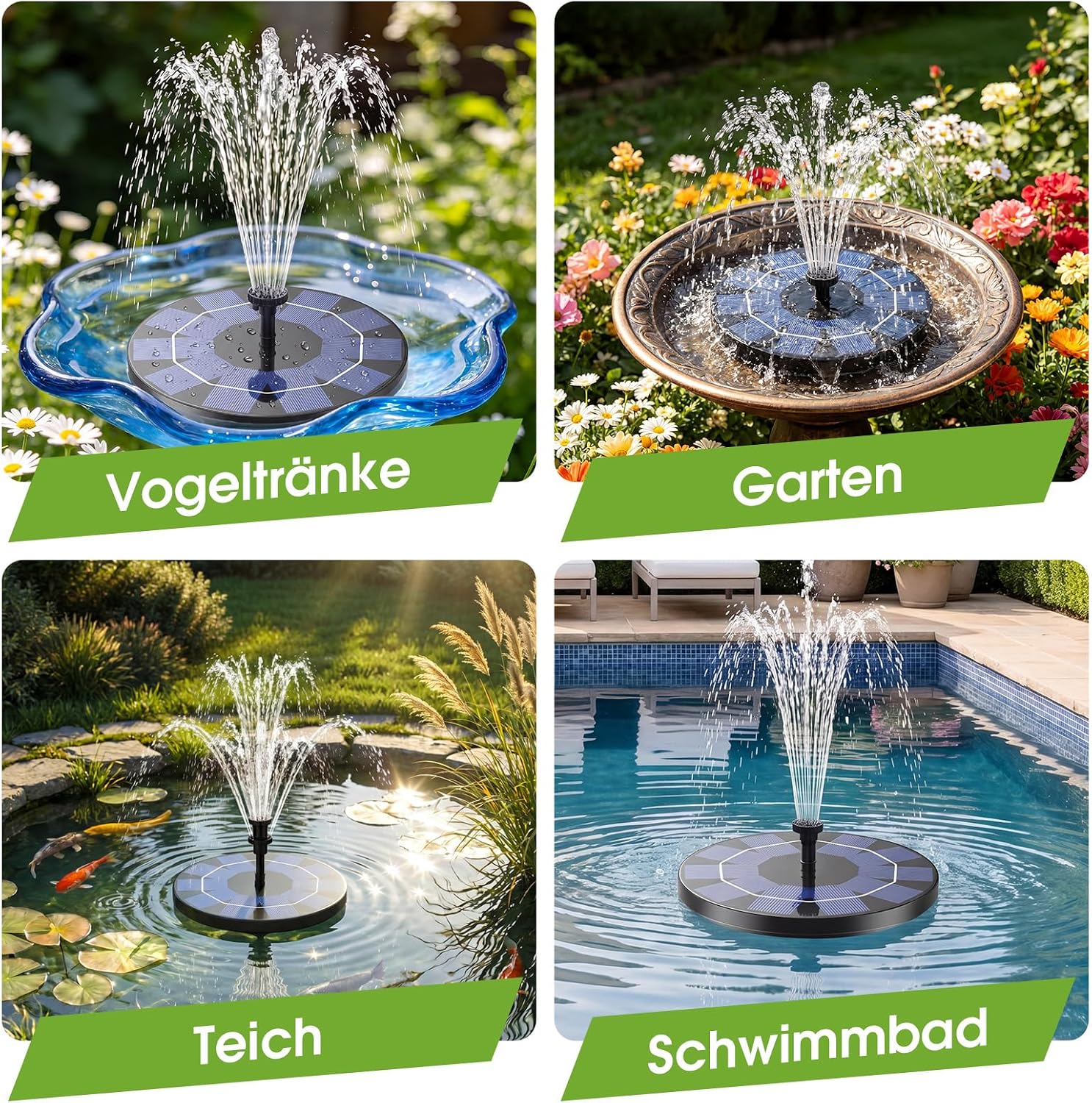 AISITIN Solarbrunnen 6 Sprueh‑Effekte schwimmende Teichpumpe 160mm-182mm