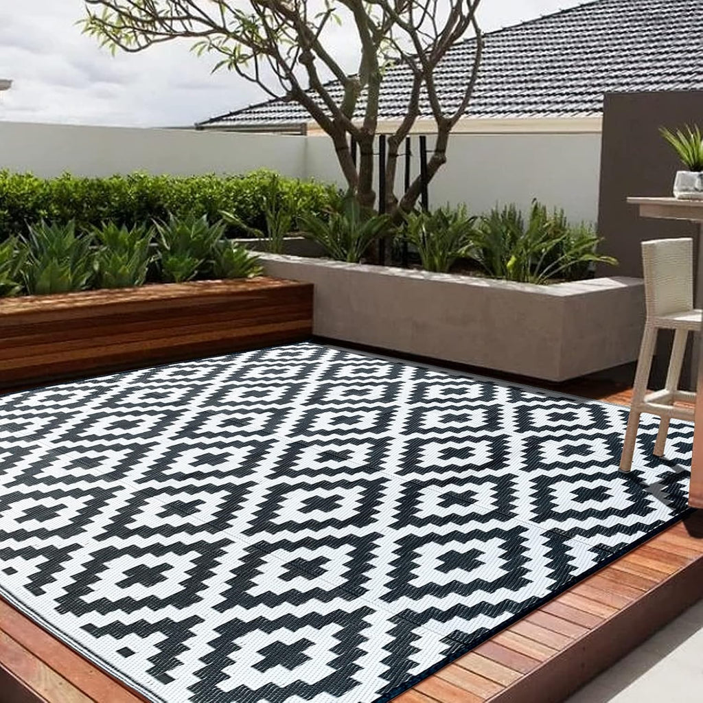 CHOSHOME Outdoor Teppich 120x180 cm Schwarz Wetterfest UV-bestaendig Terrasse