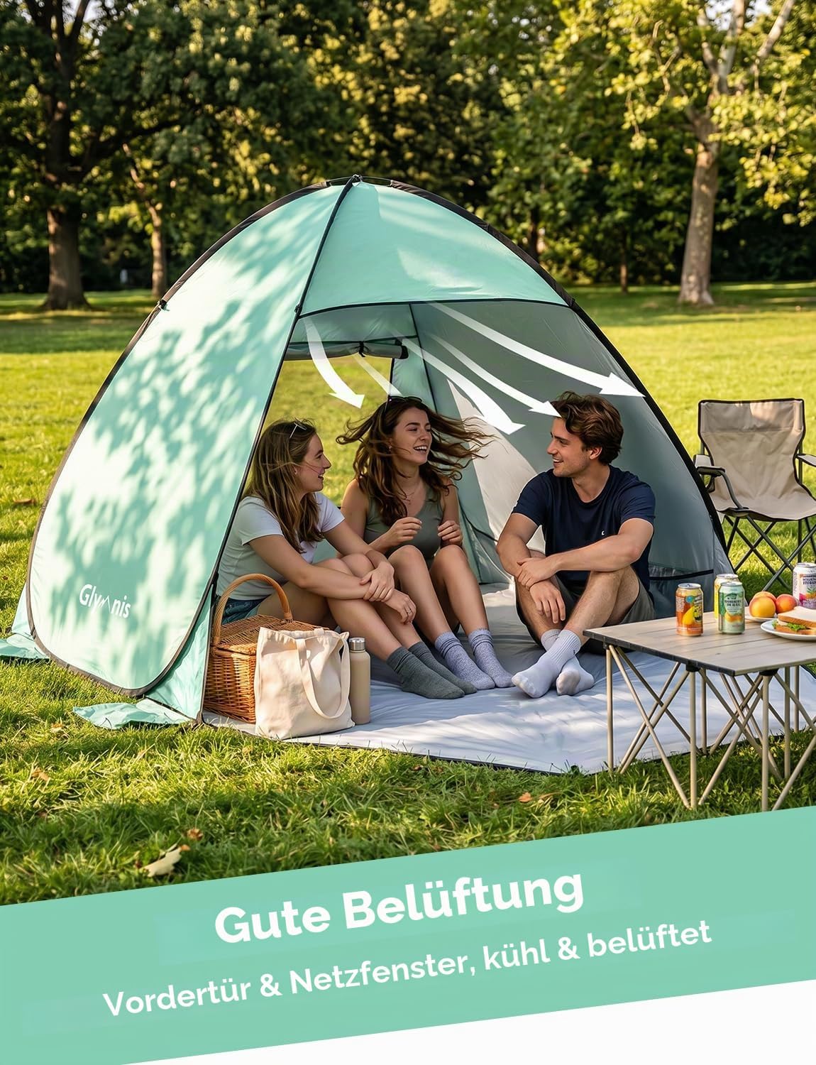 Glymnis Pop-up Strandmuschel Strandzelt UV50+ mit Reissverschlusstuer Windschutz B