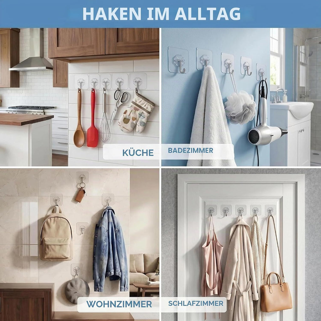 Selbstklebende Handtuchhaken 10er Set transparent Wasserdicht