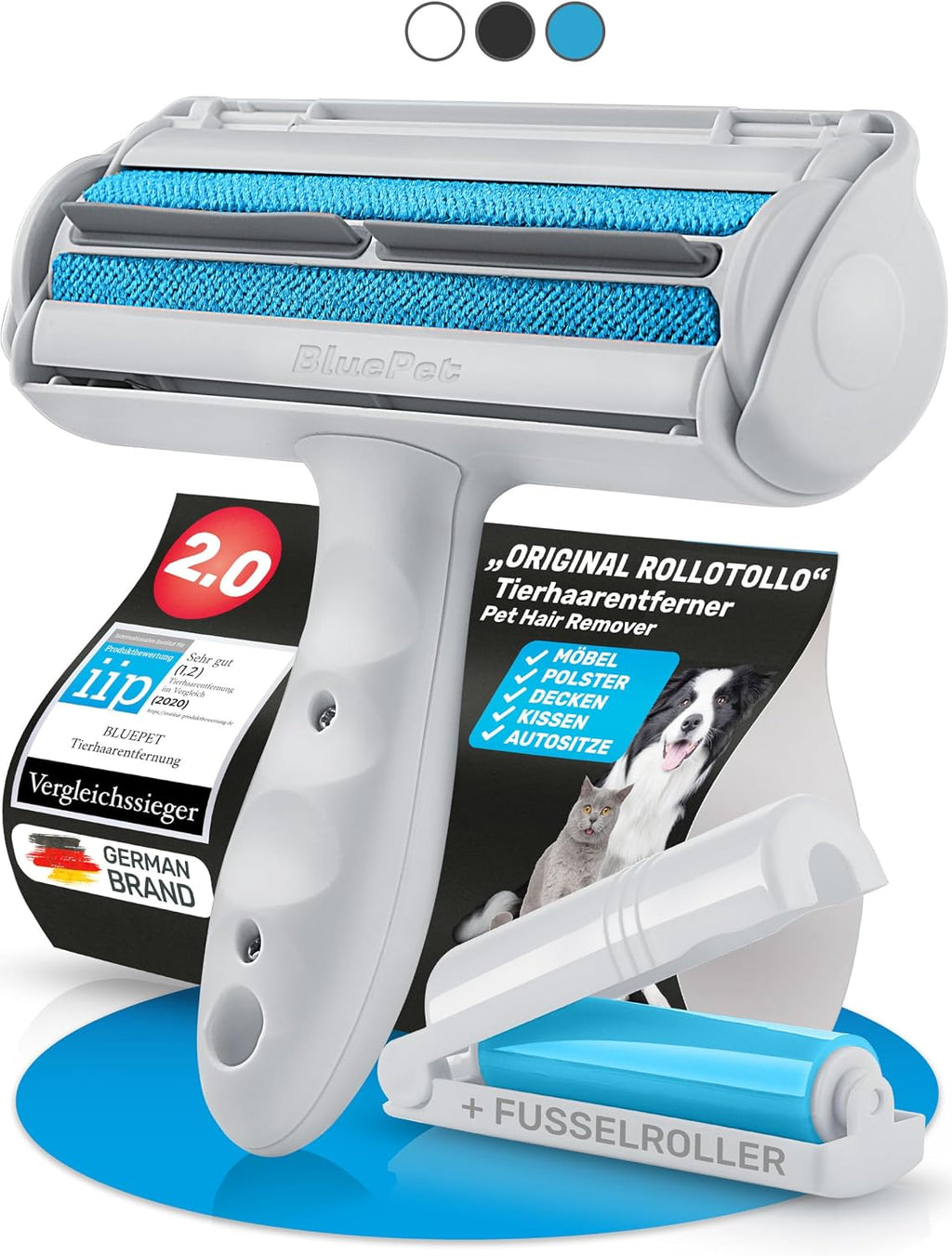 BluePet Tierhaarentferner wiederverwendbar + Mini-Fusselrolle fuer Kleidung