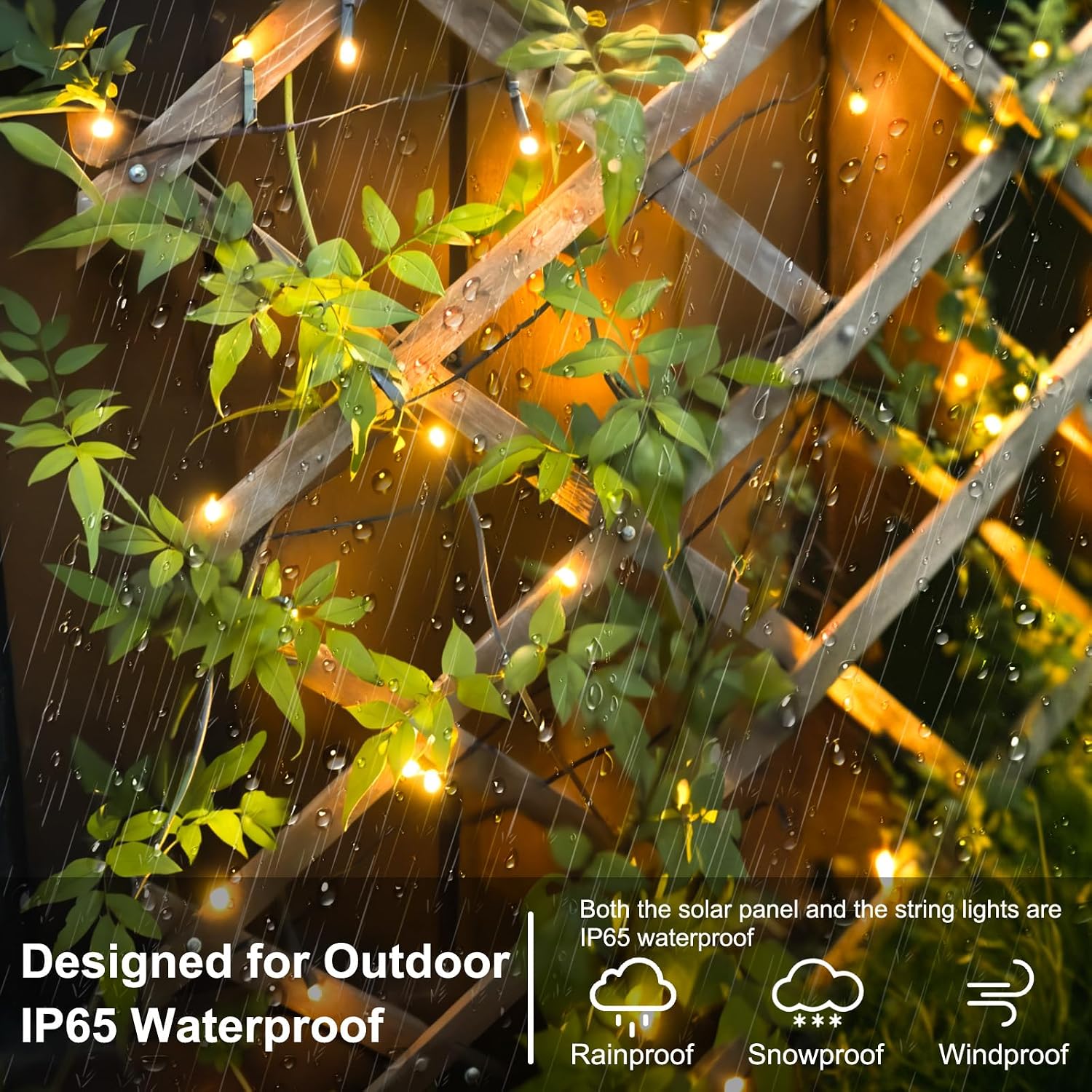 Solar Lichterkette aussen 5m 50 LED warmweiss IP65 8 Modi fuer Garten 5m-12m