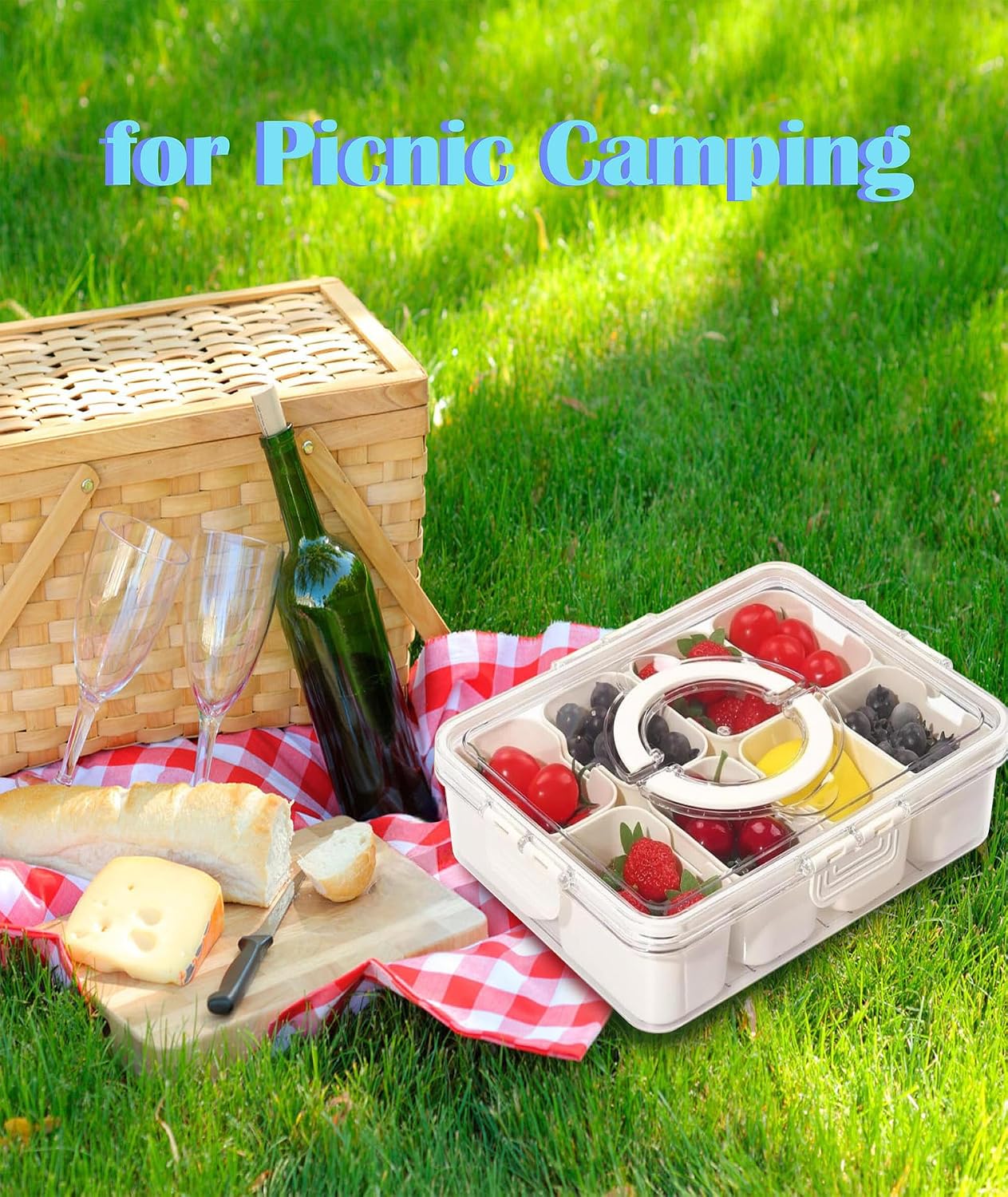 Snackbox 8 Faecher mit Deckel und Griff Serviertablett Picknick