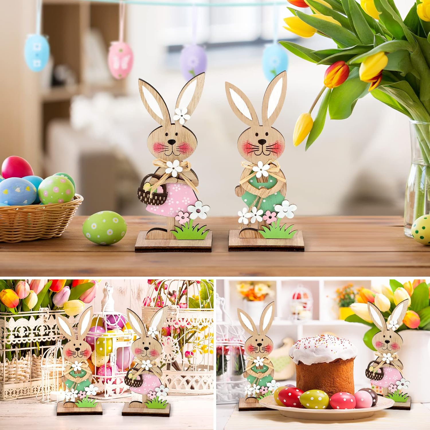Holz Osterhase Deko Aufsteller 2er Set Osterdeko Hase Figur