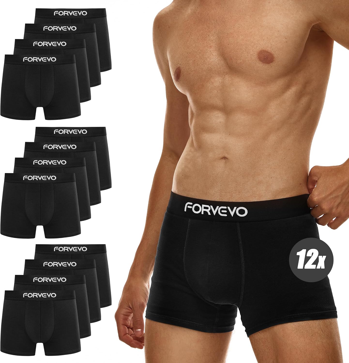 FORVEVO Boxershorts Herren 12er Pack Baumwolle atmungsaktiv S-4XL