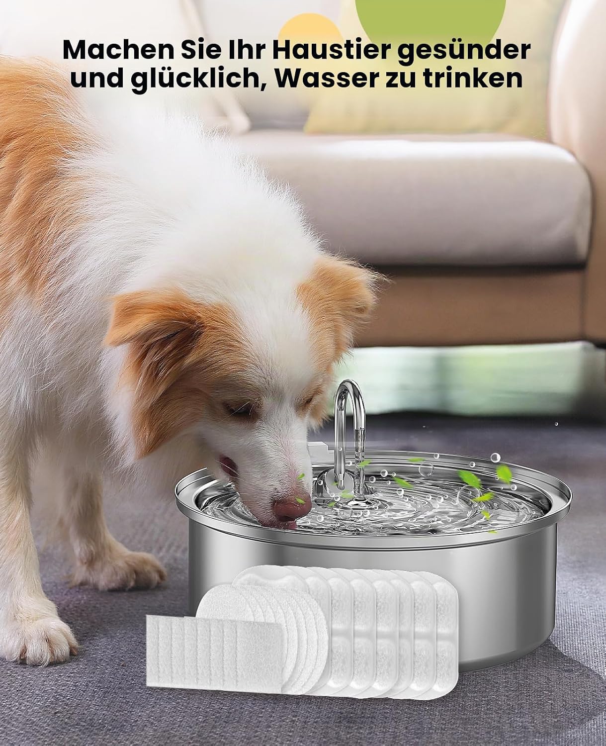 oneisall Trinkbrunnen fuer Hunde Edelstahl mit LED, 5‑Schicht Filter