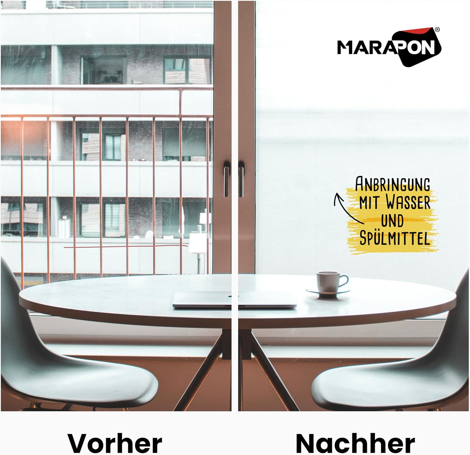 MARAPON Fensterfolie selbstklebend 0,30 x 2,00 m Milchglas Sichtschutzfolie Anti